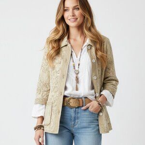 Yak Magik Jacket Cream Boho Beaded Tapestry Reversible M
